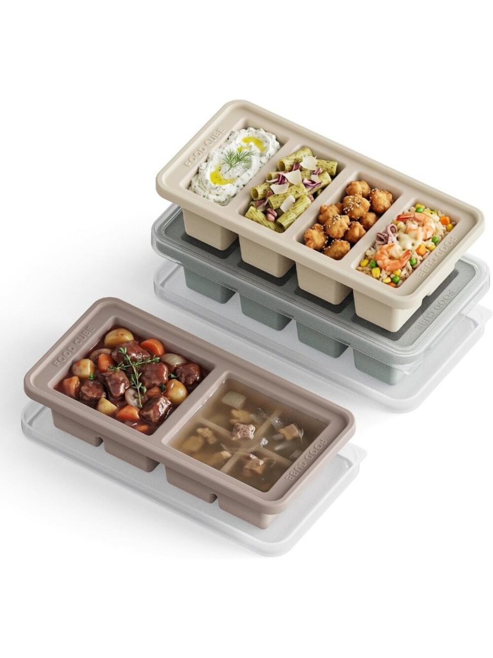 3-Pack Silicone Freezer Tray Set with Lids - Meal Prep Containers for Soup